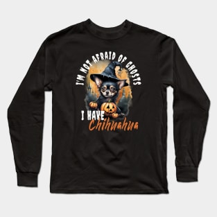 Chihuahua Dog Ghost Guardian Vintage Halloween Funny Long Sleeve T-Shirt